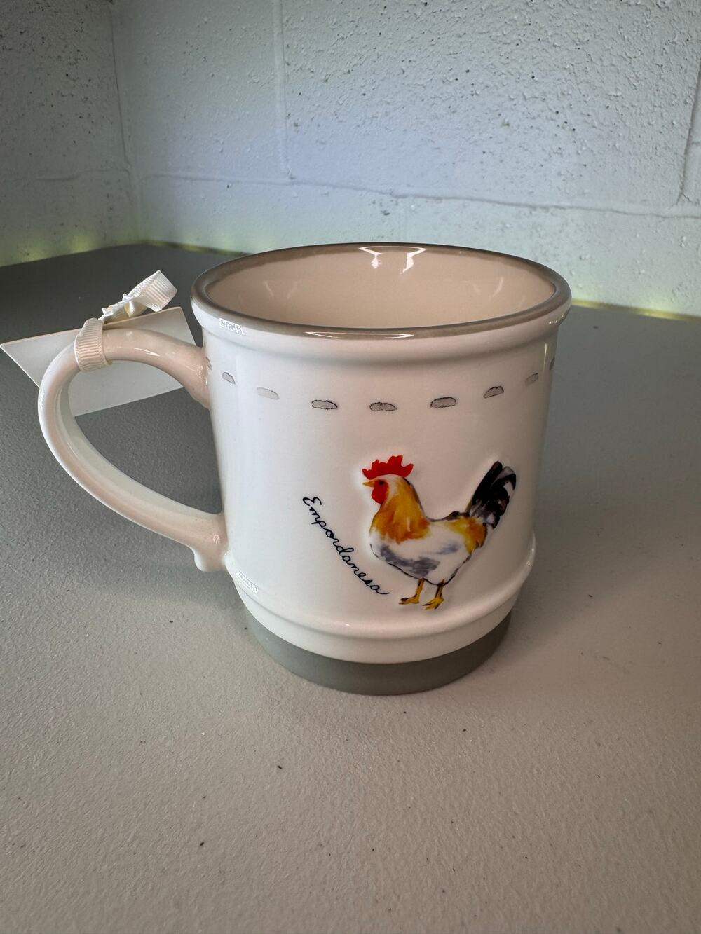 Dwell Studio Farmhouse Rooster Ceramic Coffee Mug New w/ Tag White Gray